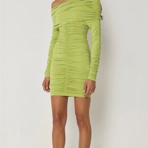 Khy off shoulder ruched dress in dark citron 2X